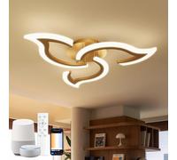 YOLEDY Plafonnier Connecté Compatible Alexa, LED Dimmable avec App et Commande Vocale, Luminaire Moderne Design Fleur avec Télécommande pour Chambre, Cuisine, Salle à Manger, WiFi 2.4GHz, Or