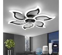 YOLEDY Smart Plafonnier Ventilateur Design, 88cm Ventilo Plafond avec Lumière et Télécommande, Compatible avec Alexa et Google Home, Lampe Ventilateur Plafond Silencieux Chambre, Noir