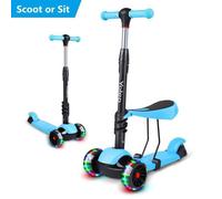Yoleo 3 en 1 Trottinette Enfant-Roue Led lumineuse-Siège Amovible-Cadeau pour Enfant,Bleu