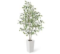 YOLEO Ficus Benjamini Plante artificielle 160 cm avec pot blanc - Arbre artificiel comme vrai figuier de bouleau pour salon, bureau, jardin, décoration intérieure, cadeau de pendaison