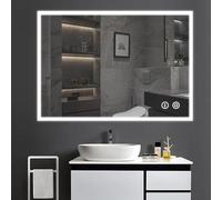 YOLEO Miroir de Salle de Bain avec éclairage 80 * 60cm, Miroir LED avec Prise de Courant, Miroir LED Salle de Bain avec 3 Couleurs de lumière, antibuée, 6400K