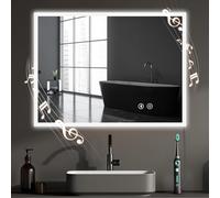 YOLEO Miroir de Salle de Bain avec éclairage, Miroir LED avec Bluetooth, Miroir Mural avec Prise de Courant, Antibuée, 3 Couleurs de Lumière réglables, 80x60cm