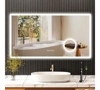 YOLEO Miroir de Salle de Bain avec éclairage, Miroir LED avec Horloge, Température, Grossissement 3X, Miroir Mural avec Prise électrique, antibuée, 3 Couleurs de Lumière réglables, 100 x 60 cm
