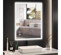 YOLEO Miroir de salle de bain avec éclairage, miroir mural LED avec prise de courant, miroir de salle de bain LED avec interrupteur tactile, 3 dimmables blanc chaud/blanc froid/neutre, 50 x 70 cm