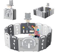 YOLEO Parc Bébé, Barrière de Sécurité Portail Parc XXL avec Panier de Basket, Sécurité, Plastique, Pliable, Gris 14 Panneaux