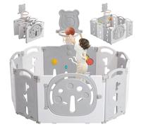 YOLEO Parc bebe modulable, Parc Bébé Pliable avec Panier de Basket, Parc pour bebe en Forme Adaptable, parc enfant Plastique, 113×113cm Gris
