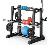 YOLEO Rack d'Haltères 3 Établis - Organisateur de Poids Multifonction pour Halteres, Kettlebell, Barre et Disques, Support de Rangement pour Home Gym Économe en Espace - Capacité 500 kg (Rack Seul)