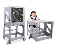 YOLEO Tour apprentissage Transformable bébé, Tour d'observation pour Enfants Montessori Pliable, avec Tableau Noir et Blanc, Gris