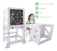 YOLEO Tour apprentissage Transformable bébé, Tour d'observation pour Enfants Montessori Pliable, avec Tableau Noir et Blanc, BLANC
