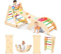YOLEO Triangle à Grimper, Cadre à Grimper Pliant Montessori avec Arche de Toboggan, Robuste Aire de Jeux Intérieure pour bébés et Enfants 1 an Arc-en-Ciel
