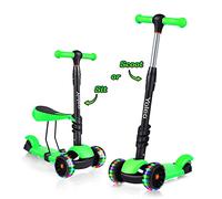 YOLEO Trottinette avec Siège 3 en 1, Trottinette 3 Roues Plateau Antidérapant LED, Patinette réglable en Hauteur Trottinettes, Idéal pour Les Enfants de 2 a 8 Ans