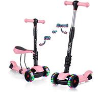 YOLEO Trottinette avec Siège 3 en 1, 3 Roues Plateau Antidérapant LED, Patinette réglable en Hauteur Trottinettes Enfant,Idéal pour Les Enfants de 2 a 8 Ans