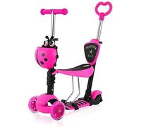 YOLEO Trottinette avec Siège 5 en 1,3 Roues Plateau Antidérapant LED, Patinette réglable en Hauteur, Classiques, Idéal Cadeau pour Enfants 2 a 6 Ans
