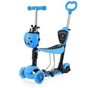 YOLEO Trottinette avec Siège 5 en 1 pour Enfants,Patinette réglable en Hauteur,Trottinette LED avec tige de poignée arrière, Bleu