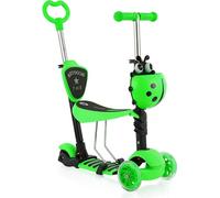 Yoleo Trottinette pour enfants 5 en 1 avec panier amovible, roues LED, dossier confortable, guidon réglable en hauteur pour enfants et adolescents (vert)