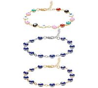 Yolev 3 Pièces Mauvais Œil Bracelet Oeil TurcDames Hommes Filles 18K Plaqué Or Bracelet En Acier Inoxydable Protection Cheville Evil Eye Oeil bleu Bijoux Cadeaux Dames Filles