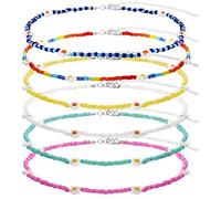 Yolev 6 Pièces Collier Perles Dames Boho à la Main Fleur Mignon Beaded Necklace Adolescentes Plage Ensemble