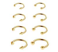 Yolev 8 Pièces Piercing Septum Fer à Cheval 16g Nasal en Acier Inoxydable Piercing Nez Anneaux Piercing Bijoux Lèvres Cartilage Boucles d'Oreilles Femmes Anneau Nez Piercing Hommes (Or)