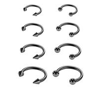 Yolev 8 Pièces Piercing Septum Fer à Cheval 16g Nasal en Acier Inoxydable Piercing Nez Anneaux Piercing Bijoux Lèvres Cartilage Boucles d'Oreilles Femmes Anneau Nez Piercing Hommes (Noir)