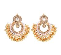 Yolev Boucles d'oreilles pendantes indiennes vintage avec perles pour femme - Style bohème - Avec perles de cristal - Bijoux indiens élégants pour femme