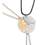 Yolev Collier d'Amitié 3 Pièces pour 3 Soleil Lune Étoile Puzzle Collier BFF Rond Assorti Pendentif Pour Femmes Meilleures Amies Sœurs Cadeaux Éternels Anniversaire Bijoux Cadeaux