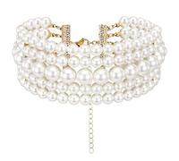 Yolev Collier ras du cou bohème à 5 couches de perles synthétiques rondes vintage multi-brins pour femme, mariage, fête sur le thème des années 20