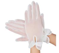 Yolev Gants Blanc Femme en Dentelle avec Nœud pour Fête de Thé Années 80 Mariage Demoiselle d'Honneur Soirée de Bal Danse Funéraire Mascarade Pâques Gants d'Opéra Femme Halloween