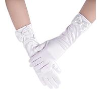 Yolev Gants de Fille de Fleur de Mariage Gants de Robe en Satin Blanc Longs Gants Formels avec Nœud pour Première Communion Anniversaire Concours de Beauté Mascarade de Vacances