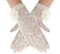 Yolev Gants en Dentelle Florale pour Femme Lace Gloves Courts Elégants Gants de Conduite Elastiques avec Ecran Tactile pour Mariage Dîner D'opéra Halloween