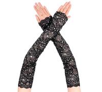 Yolev Gants Longs Dentelle Noire en Strass Femme Gants Sans Doigts Manches en Dentelle Formelles Gants de Mariage de Mariée Opéra de Fête de Thé Halloween Carnaval Mascarade