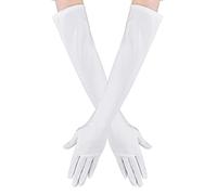 Yolev Gants Longs en Satin pour Femmes - Opéra, Danse, Mariée - Extensibles Blancs - Taille Adulte - Longueur 21,5" - Halloween
