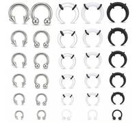 Yolev Kit d'étirement de septum 24 pièces en acrylique et acier inoxydable en forme de C pour homme et femme