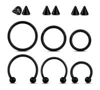 Yolev Lot de 12 anneaux en forme de fer à cheval pour septum 16 g en acier chirurgical 8 mm/10 mm/12 mm