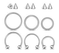 Yolev Lot de 12 anneaux en forme de fer à cheval pour septum 16 g - En acier chirurgical - 8 mm/10 mm/12 mm - Anneaux segmentés à charnière - Pour lèvre, sourcil, daith, hélix, cartilage - Argenté