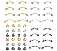 Yolev Lot de 24 bijoux de piercing pour sourcils en acier chirurgical 16 g avec fil interne incurvé - Petit anneau vertical pour labret, lèvre, oreille, rook