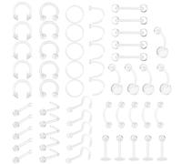 Yolev Lot de 55 piercings en forme de fer à cheval - En acrylique - Pour nez, septum, sourcil, langue, lèvre, cartilage, labret - En plastique, Lippe Ohr Knorpel Piercing, Acrylique, No Gemstone