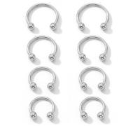 Yolev Lot de 8 anneaux en forme de fer à cheval de 16 g - En acier chirurgical - Pour le nez, les sourcils, le tragus, l'hélix, la lèvre, le septum - Bijoux pour homme et femme - 6/8/10/12 mm