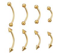 Yolev Lot de 8 piercings de nez en acier inoxydable en forme de L avec vis en forme d'os argenté, or rose, noir, arc-en-ciel, 6 mm/8 mm/10 mm/12 mm