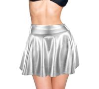 Yolev Mini Jupe Short de Skate Scintillante pour Femme Jupe Sequin Paillette Plissée Evasée Taille Haute Jupes Métallique de Carnaval Humide Tenue Disco Femme (Argent)