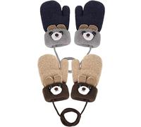 Yolhloy 2 Paires Moufles Enfant Thermique Gants Hiver Epais Mitaines Tricoté Chaud Douce Bébé Gants Plein-Doigts Polaire Cartoon Mignon Gloves Ski Snowboard pour Garçons Filles 1-4 Ans