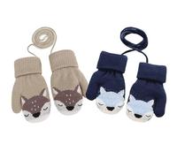 Yolhloy 2 Paires Moufles Enfant Thermique Gants Hiver Epais Mitaines Tricoté Chaud Douce Bébé Gants Plein-Doigts Polaire Cartoon Mignon Gloves Ski Snowboard pour Garçons Filles 1-4 Ans