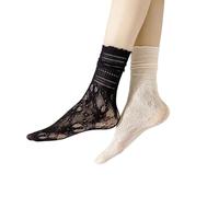 Yolhloy 5 Paires Chaussettes Hautes en Dentelle Filet Cheville a Volants Chaussette Transparente Princesse Mode pour Femmes et Filles