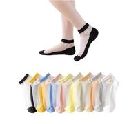 Yolhloy 6 Paires Chaussettes Transparentes Fines à Motif Floral et Dentelle - Courtes Été Cheville Ruffle Socquettes pour Femme Fille