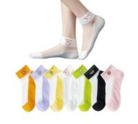 Yolhloy 6 Paires Chaussettes Transparentes Fines Motif Floral Dentelle Été Cheville Ruffle Socquettes pour Femme Fille