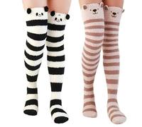 Yolhloy Chaussettes Hautes Femme Filles Polaire Hiver Chaussettes Chaude Épaisse Genou Haute Chaussettes Longue Douces Mignon Animal Chaussettes Moelleuses 2 Paires