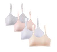 Yolhloy Lot de 4 Filles Soutiens-Gorge de Sport avec Bretelles Réglables Brassières Enfant Coton Haut sous-Vêtements sans Armatures Adolescentes Doux Bra Gilet 10 à 16 Ans