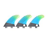 YolieraArt Aileron de queue de planche de surf FCS G5 en fibre de verre, dégradé bleu vert, accessoire de surf flexible, ensemble de 3 ailerons pour toutes les planches de surf, installation facile