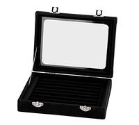 YolieraArt Covered Ring Jewelry Box, Composite Board Lint Storage Case, 3 Colors Display Holder for Rings Bracelets Earrings Necklaces (Black)