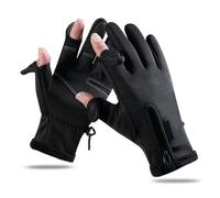YolieraArt Fishing Gloves, 2 Cut Fingers Touchscreen Warm Fleece Gloves, Polyester Windproof Impermeable, Non Slip Soft Leather Palm, Unisex for Cycling Outdoor Daily Wear (XL)