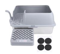 YolieraArt Litière pour chat en acier inoxydable avec couvercle, super grande, capacité de 25 L, côtés hauts muraux, canal amusant, fermé, pour grands chats, plusieurs animaux domestiques, bac à